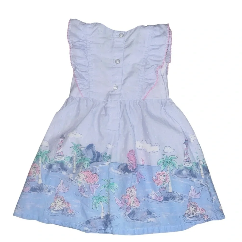 EUC Picapino Sleeveless Mermaid Beach Dress Cotton Blue Ruffle Toddler 18 months